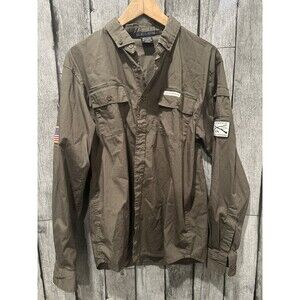 Grunt Style Mens Medium Green Long Sleeve Button Down American Flag Patches